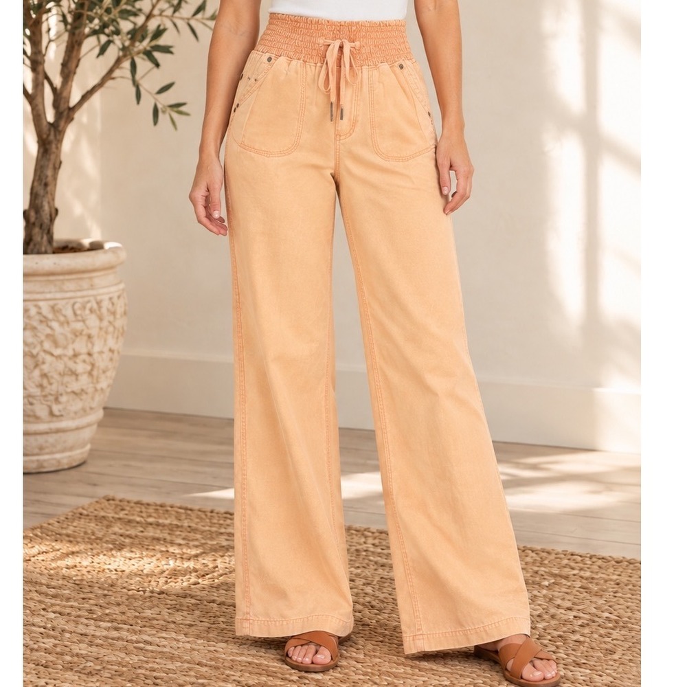 Rewash Peach Linen Blend Wide Leg Draw String Pants Medium Boho Y2K